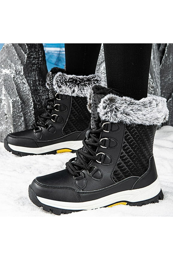 Women's Warm Insulated Plush Lined Waterproof Mid Calf Winter Snow Boots Black 8.5