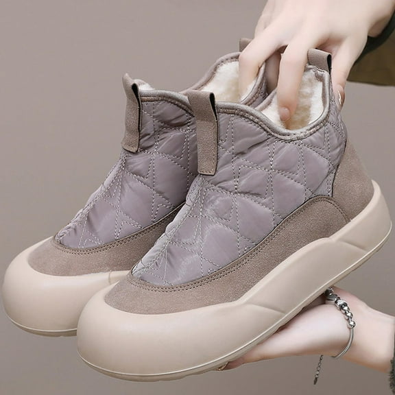 vokkrv Women's Winter Snow Boots Ankle Booties Slip-Ons Shoes Lightweight Waterproof Warm Fleece Lining Khaki 8.5