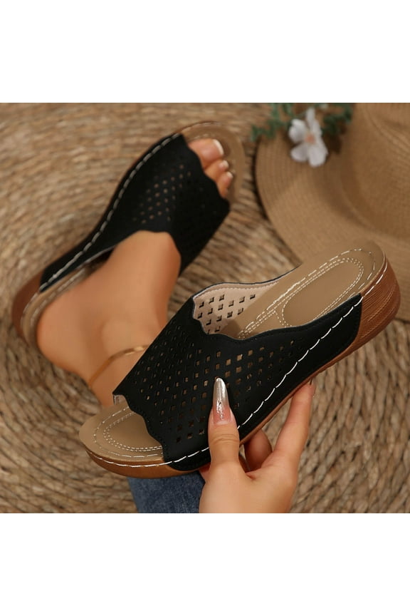 Womens Orthotic Slippers Sandals Ladies Lightweight Sandals Slip On Thick Cushion Sandals With Comfortable Arch Support Black 7