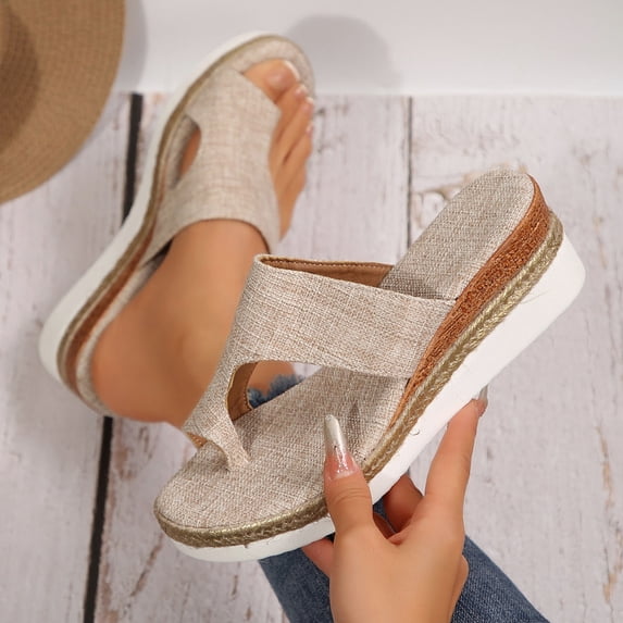 vokkrv Womens Sandals Arch Support Flip Flops Ladies Comfort Lightweight Soft Yoga Mat Thong Sandals Khaki 9.5