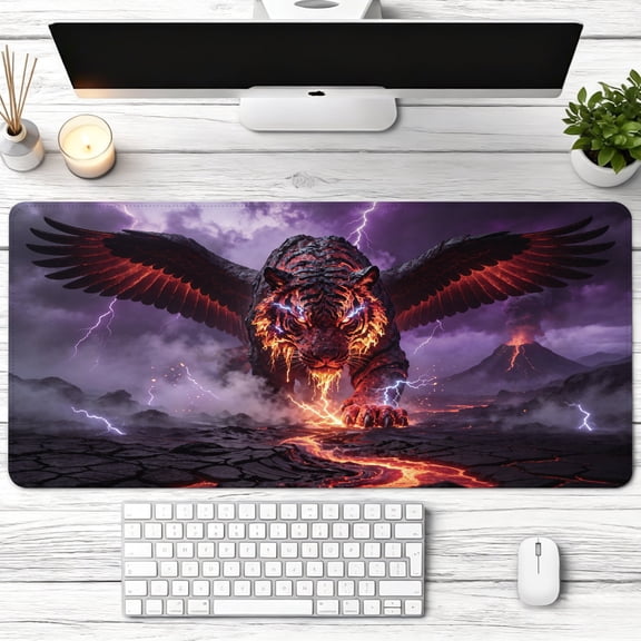 volcanic winged tiger lightning Mouse Pad, Non Slip Rubber Pad, Desktop Decoration Drotection Pad, Washable, Lock Edge Multi Size, Mousepad For Office