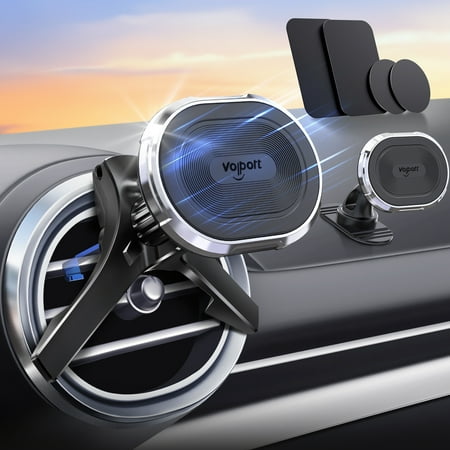 volport Magnetic Phone Mount for Car [Vent & Dashboard]: Strong Magnet Holder for Round/Horizontal/Vertical Air Vent, for iPhone 15/14/13/12 Pro Max Plus Samsung S24 Ultra All Cell Phone & Tablets