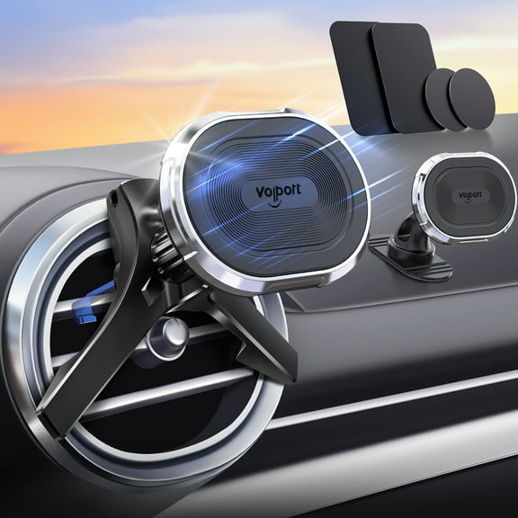 volport Magnetic Phone Mount for Car [Vent & Dashboard]: Strong Magnet Holder for Round/Horizontal/Vertical Air Vent, for iPhone 15/14/13/12 Pro Max Plus Samsung S24 Ultra All Cell Phone & Tablets
