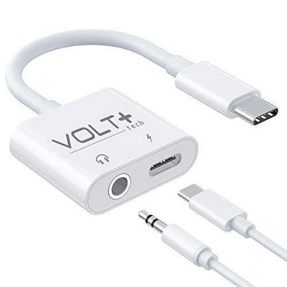 volt plus tech headphone aux adapter works for samsung lg google apple ipads with usb-c 3.5mm audio & charging port dongle