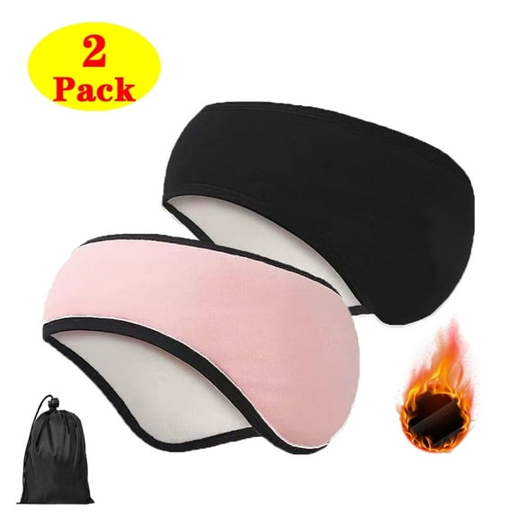 2 Pack Ear Muffs for Women for Winter Warm Headbands for Cold Weather Fleece Ear Muffs Sports Ear Warmers Headbands Black Pink