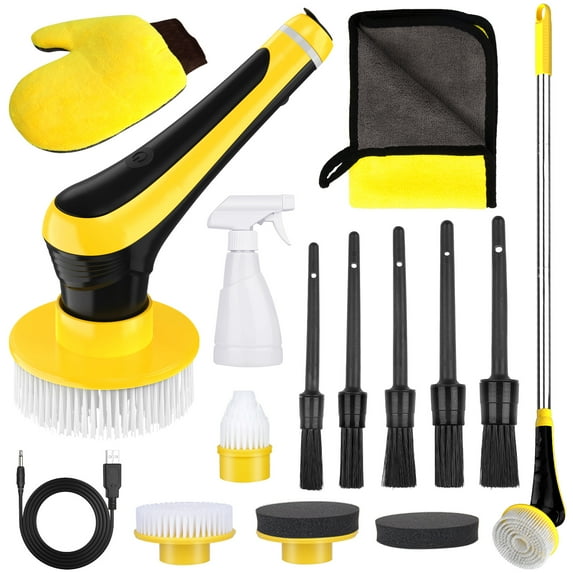 vrillo QJ600 16pcs Electric Spin Scrubber Car Cleaning Tools Kit, Cordless Car Detailing Brushes Set for Interior, Exterior Cleaning