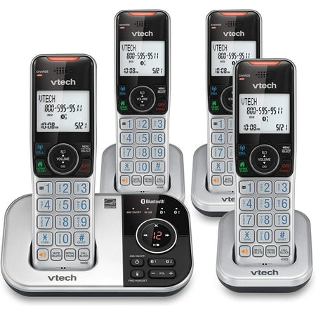 vtech VS DECT 6.0 Bluetooth 4 Handset Cordless Phone for Home with Answering Machine, Blocking, Caller ID, Intercom and Connect to Cell (Silver & Black) Silver 4 Handsets Phone