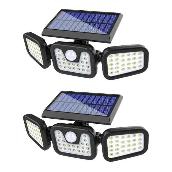 VUVIMX 2500LM 74 LED Solar Outdoor Security Lights - 3-Head Motion Sensor Lights with IP65 Waterproof, 270 Wide Angle Flood Wall Lights & 3 Modes (2 Pack)