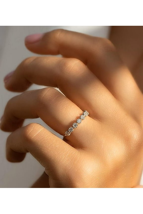 1.30 CT Round Cut Engagement Diamond Rings 14K Yellow Gold Plated Unique Stacking or Wedding Band Rings for Women Promise Ring