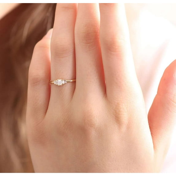 vylahjewellery 1.50 CT Baguette Cut Moissanite Diamond Ring Dainty 10K White Gold Handmade Engagement Ring