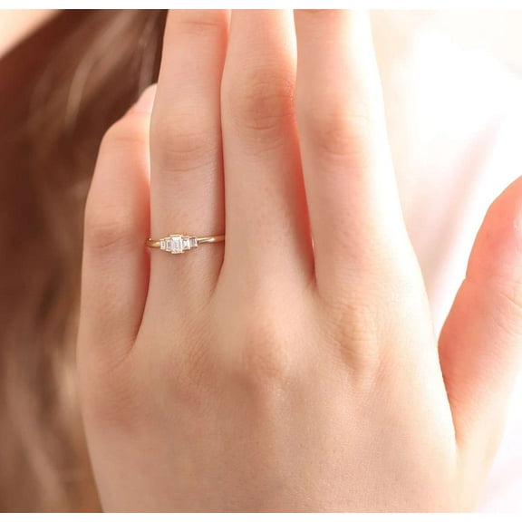 vylahjewellery 1.50 CT Baguette Cut Moissanite Diamond Ring Dainty 10K White Gold Handmade Engagement Ring