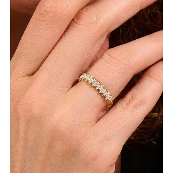 vylahjewellery 1.50 Ct Baguette Cut Diamond Moissanite Engagement Ring Handmade Jewelry 18K Rose Gold Wedding Ring