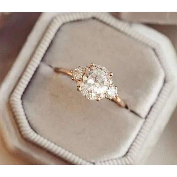 vylahjewellery 1.50 Ct Oval Cut Customize Diamond Ring Moissanite Anniversary Forever One Plated White Gold Gift Ring for Women