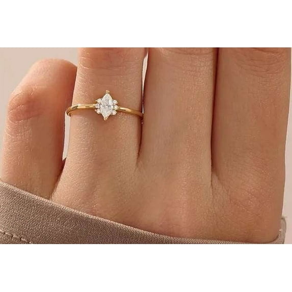 vylahjewellery 1.50 Ct Rose Gold Marquise Cut Moissanite Solitaire Ring 14k Gold Engagement Ring for Her