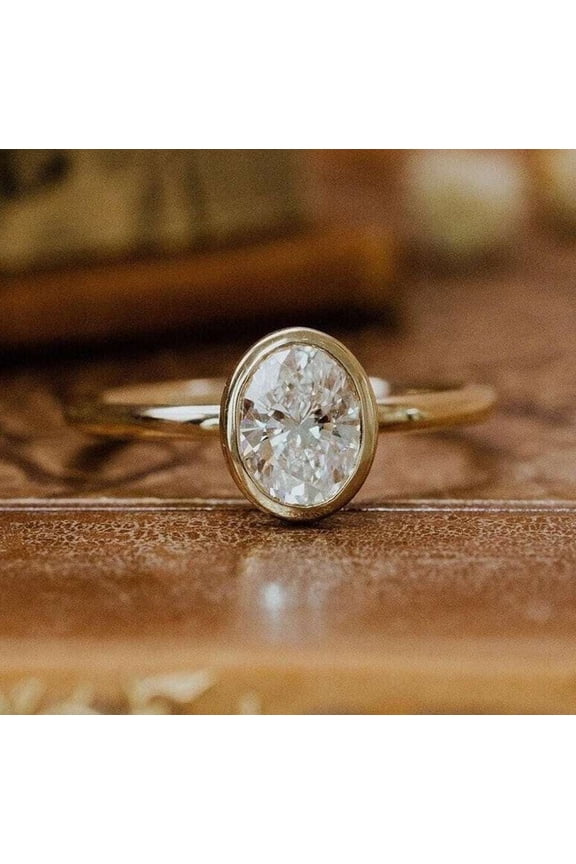 1 Ct Oval Cut Bezel One Diamond Ring White Gold Plated Solitaire Ring Moissanite Valentine's Special Gift for Women