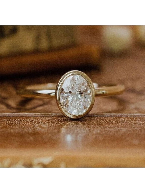 1 Ct Oval Cut Bezel One Diamond Ring White Gold Plated Solitaire Ring Moissanite Valentine's Special Gift for Women