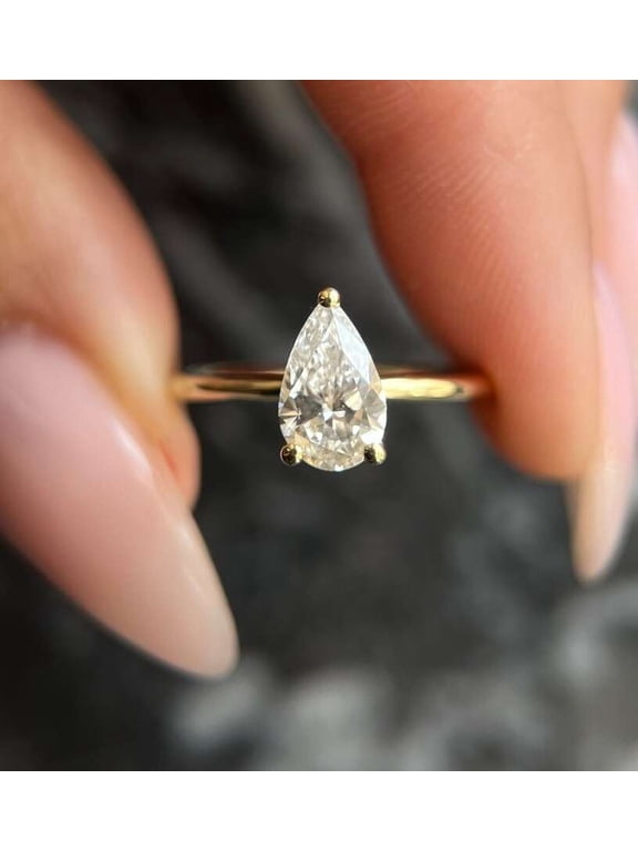 1 Ct Pear Cut Diamond Solitaire Engagement Ring 14k Gold Proposal Ring for Her