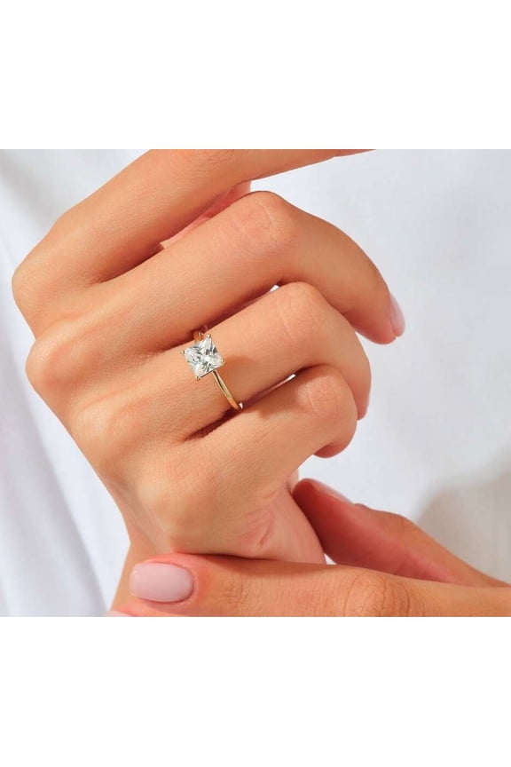 1 Ct Princess Cut Moissanite Diamond Ring Classic 10K Rose Gold Ring Engagement Ring Comfort Fit Ring