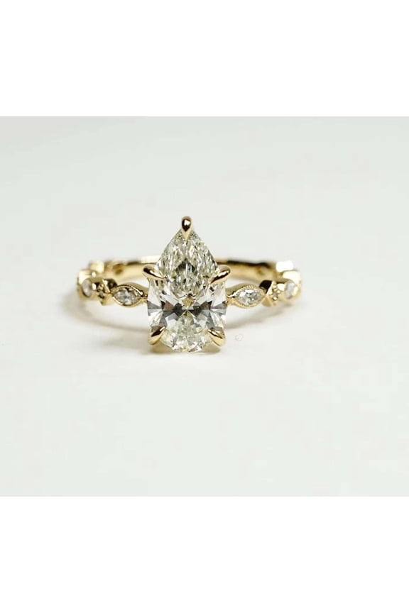 10K Rose Gold Anniversary Ring Brilliant 2.50 CT Pear Cut Moissanite Diamond Engagement Ring