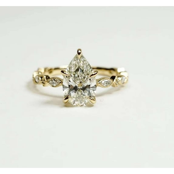 vylahjewellery 10K Rose Gold Anniversary Ring Brilliant 2.50 CT Pear Cut Moissanite Diamond Engagement Ring