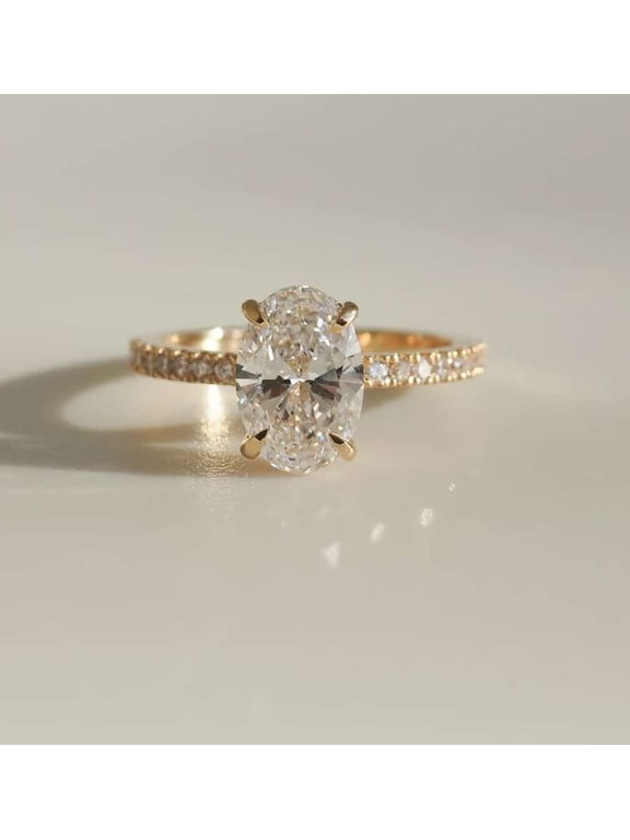 10K Rose Gold Moissanite Diamond Engagement Promise Ring Classic 2 CT Oval Cut Ring For Her
