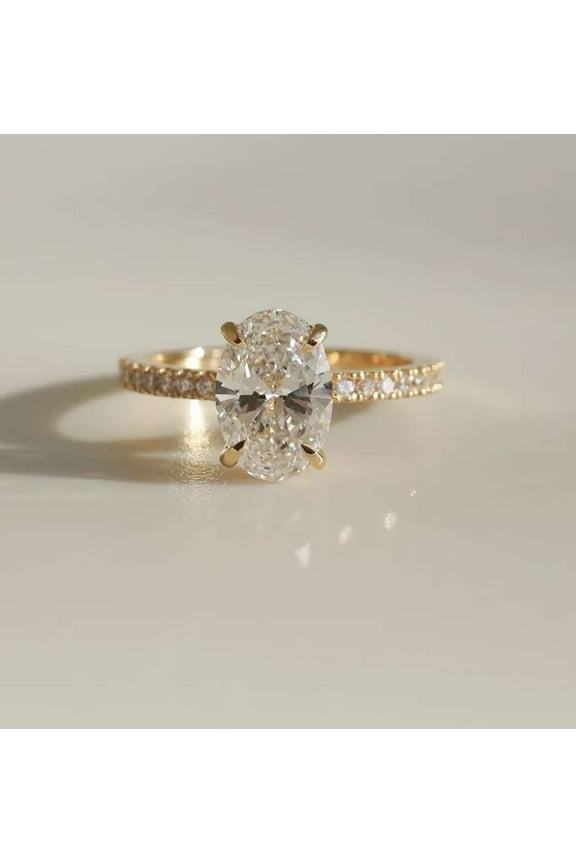 10K Rose Gold Moissanite Diamond Engagement Promise Ring Classic 2 CT Oval Cut Ring For Her