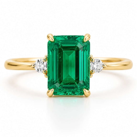 vylahjewellery Mother's Day Ring Modern Green Emerald Engagement Ring Dainty Moissanite Ring for Women, 3 Stone Solitaire Ring
