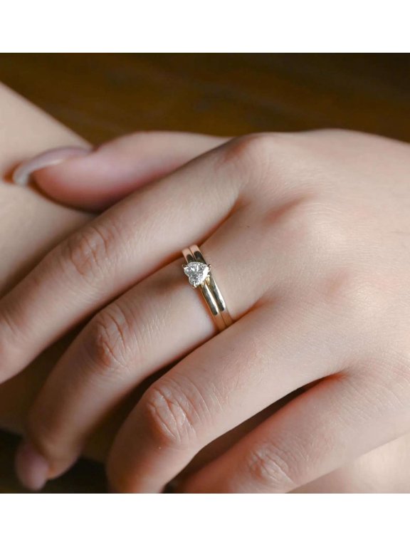 10K Vermeil Yellow Gold Engagement Ring Romantic Heart Cut Moissanite Solitaire Proposal Ring Valentine Day Gift Ring for Her Classic Wedding Bridal Set Rings