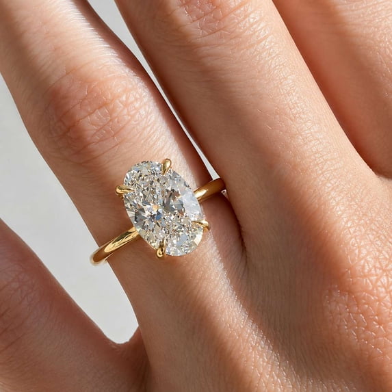 vylahjewellery 10K Vermeil Yellow Gold Solitaire Ring, Oval Cut Moissanite Wedding Ring, Minimalist Promise Ring for Women, Classic Engagement Ring