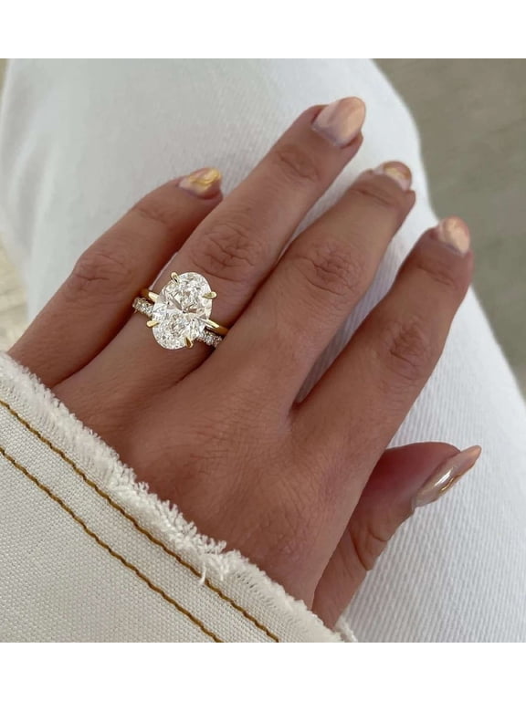 10K Yellow Gold Anniversary Ring Moissanite Diamond Ring Oval Cut Ring Best Diamond Engagement Ring Wedding Bridal Set