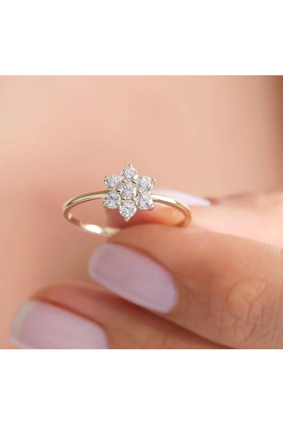 10K Yellow Gold Engagement Ring Floral Shaped Wedding Jewelry Moissanite Diamond Elegant Brilliant Round Cut Anniversary Rings