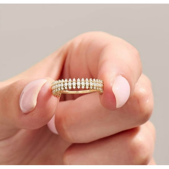 vylahjewellery 10K Yellow Gold Engagement Rings Round Cut Moissanite Diamond Anniversary Ring Triple Row Band for Women Comfort Fit Wedding Ring