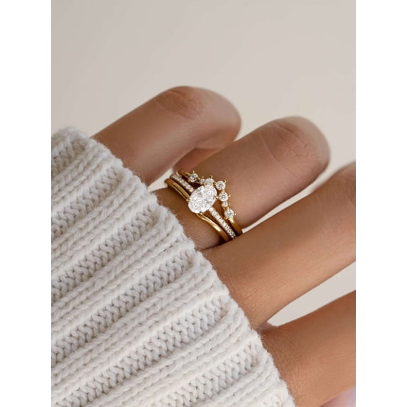 vylahjewellery 10K Yellow Gold Oval Engagement Anniversary Ring Set Promise Ring Unique Bridal Jewelry Wedding Stackable Ring Moissanite Diamond Ring for Women