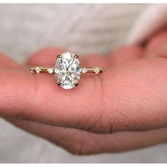 vylahjewellery 10k Rose Gold Moissanite Diamond Ring Comfort Fit 1.50 Ct Oval Cut Women's wedding Ring