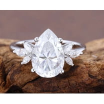 vylahjewellery 10k White Gold Elegant Pear Cut Diamond Engagement Ring Floral Minimalist Moissanite Wedding Anniversary Jewelry Gift for Women