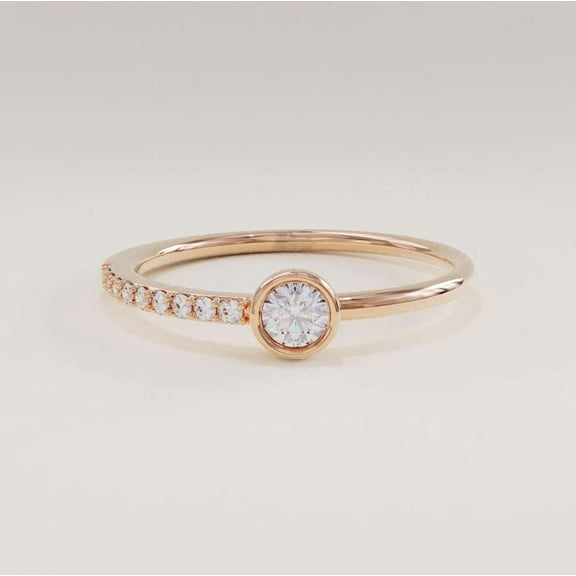 vylahjewellery 14K Gold Solitaire Ring 1 CT Round Cut Moissanite Diamond Ring Bezel Engagement Ring for Women
