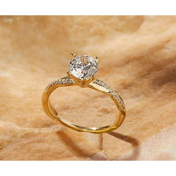 vylahjewellery 14K Gold Twisted Wedding Ring 1.5 CT Round Cut Moissanite Diamond Ring Comfort Fit Ring