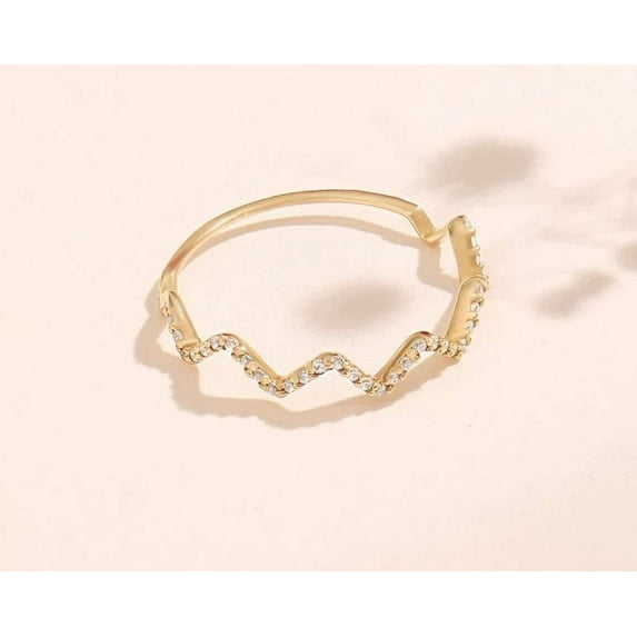 vylahjewellery 14K Gold Zigzag Ring Round Cut 1 CT Moissanite Diamond Ring Vintage Anniversary Ring