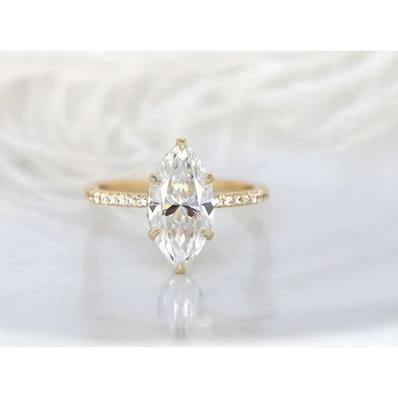 vylahjewellery 14K Rose Gold Halo Engagement Ring 2 Ct Marquise Cut Diamond Ring Comfort Fit Ring Bridal Set Cluster Ring for Women