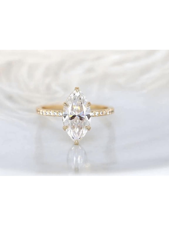 14K Rose Gold Halo Engagement Ring 2 Ct Marquise Cut Diamond Ring Comfort Fit Ring Bridal Set Cluster Ring for Women
