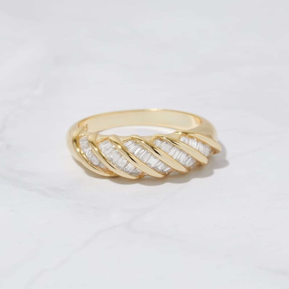 vylahjewellery 14K Vermeil Yellow Gold Baguette Moissanite Ring for Women Vintage Statement Cocktail Ring Classic Wedding Anniversary Promise Fashion Jewelry Gift