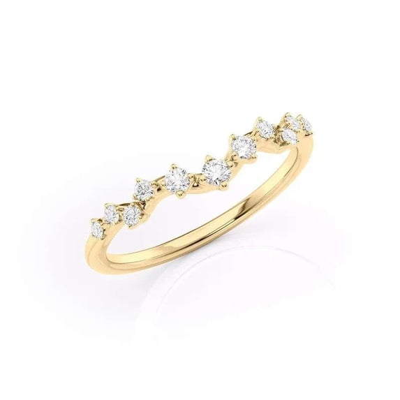 vylahjewellery 14K Vermeil Yellow Gold Diamond Chevron Ring for Women Dainty V Shape Wedding Band Round Cut Diamond Anniversary Promise Ring Moissanite Crown Ring