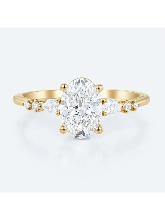 14K Vermeil Yellow Gold Engagement Ring Elegant Oval Cut Diamond Anniversary Gift Ring Moissanite Solitaire Handmade Promise Ring Unique Wedding Ring for Women