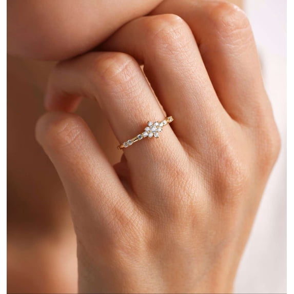 vylahjewellery 14K Vermeil Yellow Gold Mother's Day Ring Moissanite Engagement Anniversary Ring for Women Round Shape Valentine Day Gift Ring Proposal Rings