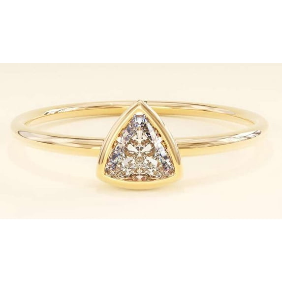 vylahjewellery 14K Yellow Gold Bezel Ring 1.50 CT Trillion Cut Diamond Ring Dainty Engagement Ring Gift for Her
