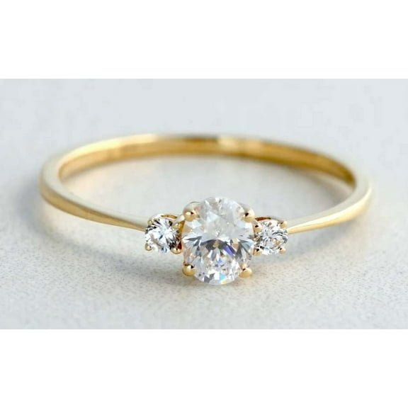 vylahjewellery 14K Yellow Gold Promise Three Stone Engagement Ring 1.50 Ct Oval Cut Moissanite Diamond Ring