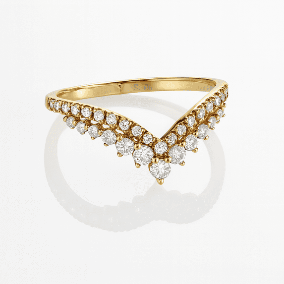 vylahjewellery 14K Yellow Gold V Shaped Curved Wedding Band for Women Anniversary Ring Stackable Promise Ring Round Cut Moissanite Diamond Elegant Bridal Jewelry Gift