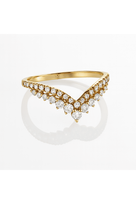 14K Yellow Gold V Shaped Curved Wedding Band for Women Anniversary Ring Stackable Promise Ring Round Cut Moissanite Diamond Elegant Bridal Jewelry Gift