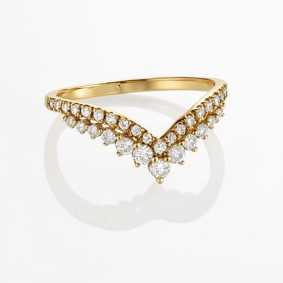 vylahjewellery 14K Yellow Gold V Shaped Curved Wedding Band for Women Anniversary Ring Stackable Promise Ring Round Cut Moissanite Diamond Elegant Bridal Jewelry Gift