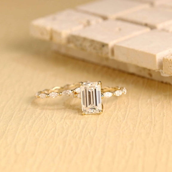 vylahjewellery 14K Yellow Gold Vermeil Engagement Ring Emerald Cut Anniversary Women Ring Marquise Moissanite Mother's Day Ring Customize Bridal Jewelery